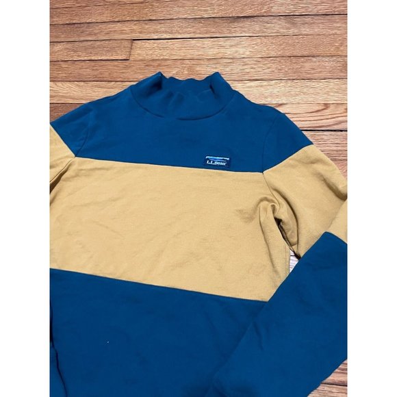 LL Bean Women's Mock Neck Tunic Shirt Dress W/Side Zips Size Small Blue/Yellow - Picture 5 of 5